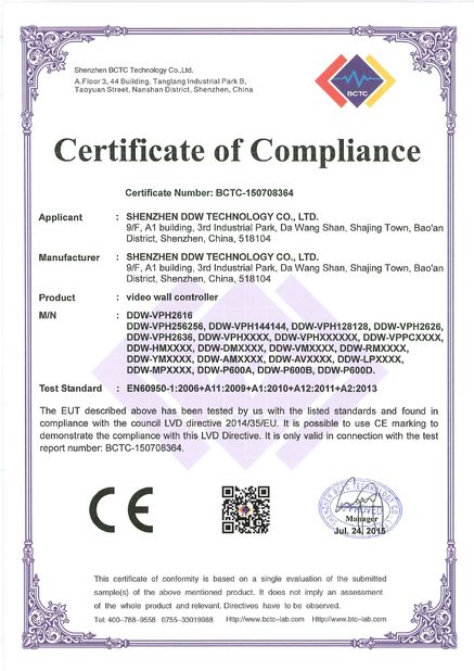 China SHENZHEN DDW TECHNOLOGY CO.,LTD certificaciones